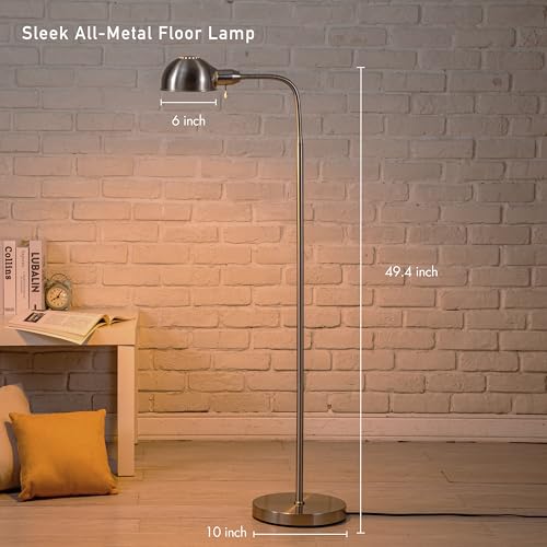 O'Bright Adjustable Floor Lamp with Flexible Gooseneck and Rotatable Shade, E26 Socket, 10-Inch Base - Ideal for Reading, Bedside, Living Room, Brushed Nickel - color: Brushed Nickel