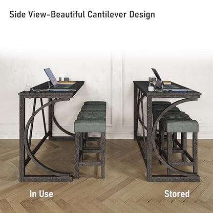 allamazing 4-Piece Counter High Bar Table Set with Socket and 3 Fabric Padded Bar Stools, Tall Kitchen Breakfast Nook with Stool, Black - color: 1+3 Black