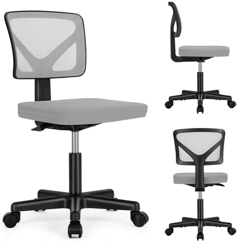 Armless Desk Chairs, Ergonomic Low Back Computer Chair | Adjustable Rolling Mesh Task Work Swivel Chairs with Wheels Work Vanity Chair for Small Spaces Home Bedroom Study,Grey