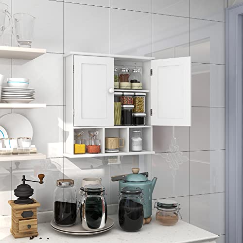 TaoHFE White Bathroom Wall Cabinet with 2 Door Adjustable Shelves | Over The Toilet Storage White Wall Mounted Medicine Cabinets for Bathroom Laundry Room Kitchen - color: White