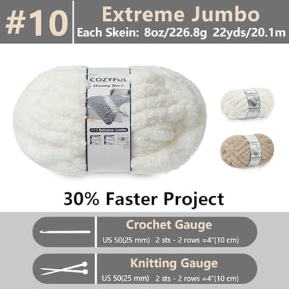 Cozyful Chunky Yarn for Hand Knitting - #10 Chunky Chenille Yarn, Jumbo Big Thick Chunky Yarns for Crocheting, Super Bulky Chunky Knit Blanket Yarns, 8 Skein (22yd, 8oz/Skein), Cream & Khaki - color: Cream & Khaki