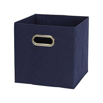 Household Essentials Fabric Storage Bins 6 Piece Set, Strong Poly-Woven Fabric, Sturdy Chipboard Sides, Grommet Front Handle, Stackable and Foldable, Classic Design, Navy - color: Navy, size: 11” L x 11” W x 11” H