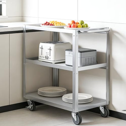 Hally Stainless Steel Utility Cart 3 Tier NSF Rolling Carts 31" Lx19 Wx34 H | Commercial Heavy Duty Metal Mobile Food Cart, with Handle and Wheels, for Kitchen, Restaurant, Hospital, Laboratory and Home - size: 19''x31''x34''