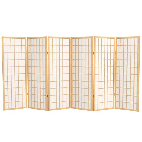 4 ft. Short Window Pane Shoji Screen - Natural - 6 Panels - color: Natural, size: 6 Panels