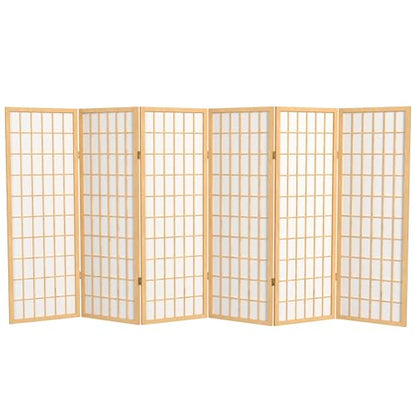 4 ft. Short Window Pane Shoji Screen - Natural - 6 Panels - color: Natural, size: 6 Panels
