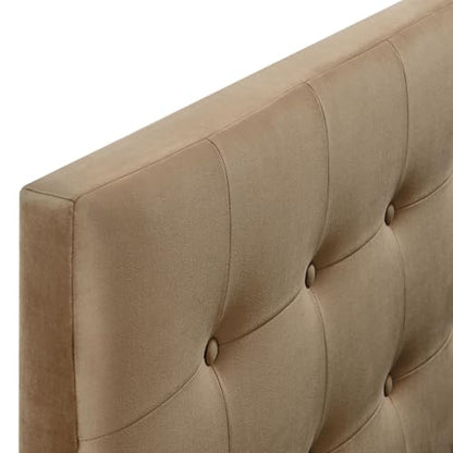 Modway Emily Full Size Performance Velvet Headboard in Taupe - Stain-Resistant Velvet Upholstery with Button Tufting and 7 Adjustable Height Positions - color: Taupe, size: Full