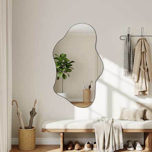 Irregular Wall Mirror, 24"x36" Wavy Cloud Bathroom Vanity Mirrors | Unique Asymmetrical Abstract Mirror with Tempered Glass for Bedroom, Living Room, Entryway, Hallway, Cloakroom - size: 36"L x 24"W