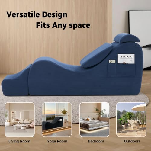 Yoga Chairs for Adults, Ergonomic Chaise Lounge Chair Indoor with Side Pocket, Lumbar Pillow, Ottoman, Yoga Chair Perfect for Stretching, Relaxation, Exercise, Used in Bedroom, Living Room (Blue) - color: Blue