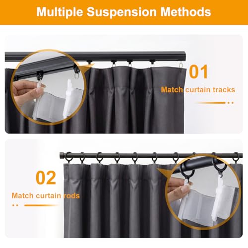 hoeflife Room Divider Curtains Blackout Floor to Ceiling Curtain with Hook Wall Mount Sliding Door Curtains Ceiling Mount Extra Wide Curtain Wall Divider for Room Separation (Grey, W150 x H108 Inch)