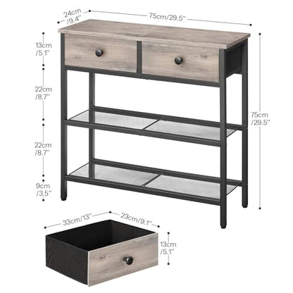 HOOBRO 29.5" Narrow Console Table with 2 Fabric Drawers, Sofa Table, Small Entryway Table with 3-Tier Storage Shelves, Behind Couch Table, for Living Room, Hallway, Greige and Black BG72XG01 - color: Greige + Black