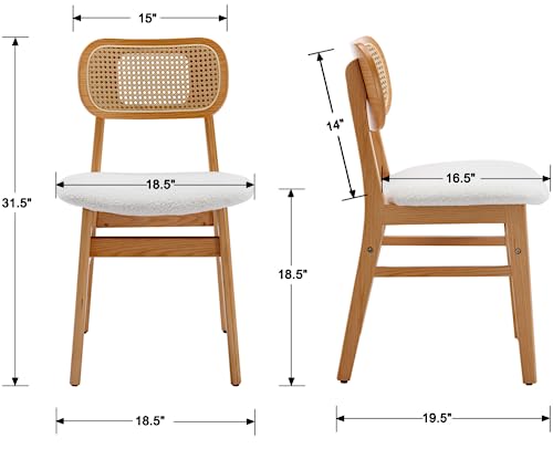 EALSON Rattan Dining Chairs Set of 2 Curved Back Farmhouse Dining Room Chairs Mid Century Modern Wood Kitchen Chairs Sherpa Upholstered Armless Side Chairs for Dining Room/Kitchen, Cream - color: Fur Cream, size: 2PCS
