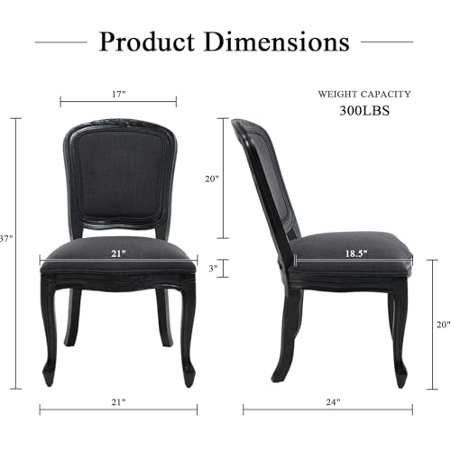 Kmax French Dining Chairs Set of 2, Farbric Upholstered Dining Chairs with Elegant Curved Legs High Back Armless Kitchen Chairs Side Chairs for Dining Room Restaurant - Linen, Charcoal/Black Legs - color: Fan-back/Charcoal Seat/Black Leg, size: 2 Chairs