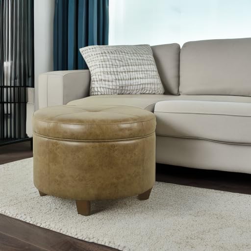 HomePop 24" Large Leatherette Storage Ottoman - Distressed Brown Faux Leather - color: Distressed Brown Faux Leather