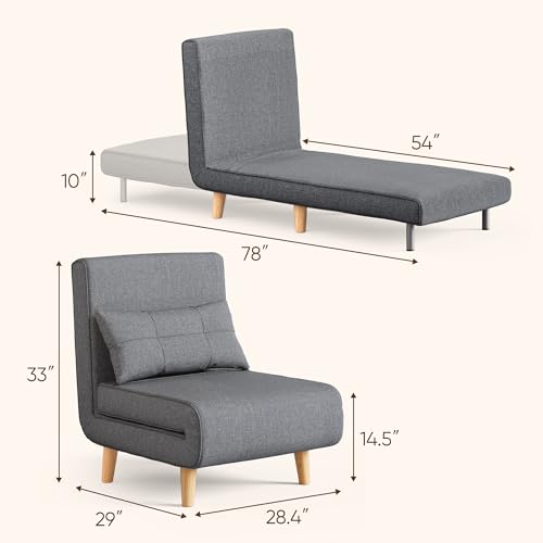 3 in 1 Convertible Sleeper Chair Bed, 6 Angle Backrest, Dark Gray | Chair Bed Futon for Adults with 6 Angle Adjustable Backrest, Single Sofa Bed for Living Room/Apartment/Office