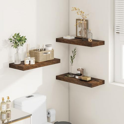 Vivelove 12" Deep Floating Shelves 24x12” Set of 2, Rustic Brown | Easy Install With Hardware, 2" Thick, Invisible Brackets, Wall Mounted, No Sagging, For Any Room - color: Rustic Brown, size: 24”wx12”dx2”h