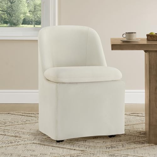 KISLOT Upholstered Dining Chairs with Casters, Washable Cover Modern Dining Room Chairs with Thick Cushion & Sturdy Metal Frame for Kitchen, Living Room, Dressing Room, Linen Fabric, Set of 1 - color: Linen, size: set of 1