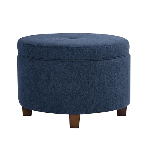 HomePop 24" Large Round Storage Ottoman - Blue Woven Fabric - color: Blue Woven Fabric