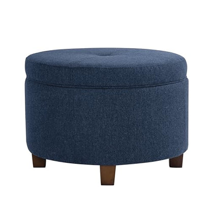HomePop 24" Large Round Storage Ottoman - Blue Woven Fabric - color: Blue Woven Fabric