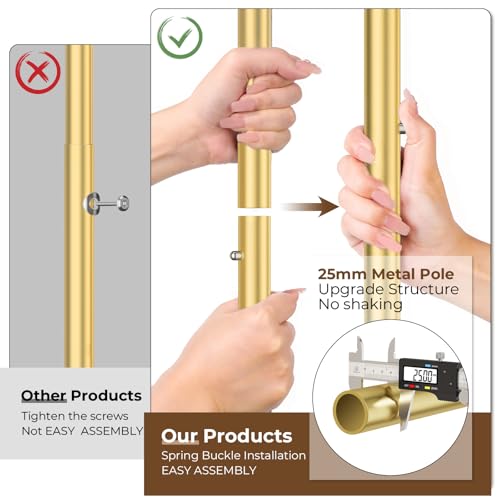 HYSEYY Heavy Duty Clothes Rack, Rolling Clothing Racks With Shelves Load 620 LBS, Double Rod Clothing Racks for Hanging Clothes, Portable& Adjustable Clothes Rack with Wheels Garment Rack,Gold - color: Gold