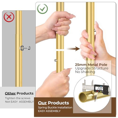 HYSEYY Heavy Duty Clothes Rack, Rolling Clothing Racks With Shelves Load 620 LBS, Double Rod Clothing Racks for Hanging Clothes, Portable& Adjustable Clothes Rack with Wheels Garment Rack,Gold - color: Gold