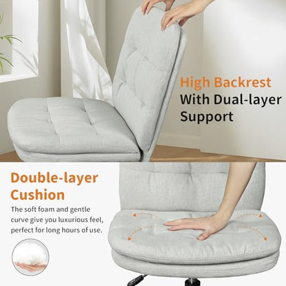 Home Office Desk Chair Comfy - Armless Criss Cross Chair with Wheels Vanity Chair Office Chairs Rolling Swivel Height Adjustable for Adults - Light Grey - color: Light Grey