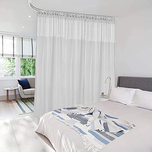 10ft Wide x 8ft Tall Room Divider Privacy Partation Curtains | 1 Panel, White, Cubicle Curtain With Flexible Flat Hooks, Privacy Screen, 96 Inches Long, 120W x 96L - color: White, size: 120"W x 96"L (Pack of 1)