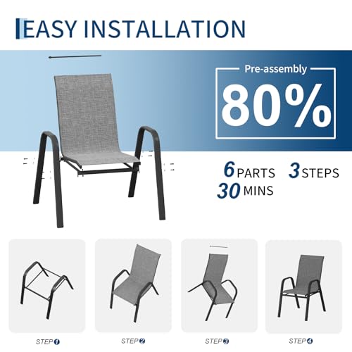 Garvee Patio Chairs Set of 4, Stackable Chairs with High Back for Backyard | All-Weather Outdoor Dining Chairs with Textilene Fabric (Grey) - color: Grey