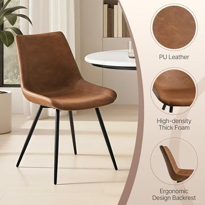 Yaheetech Dining Chairs Set of 6 Mid Century Modern Kitchen Chairs Brown | Faux Leather Upholstered Dining Room Chairs with Metal Legs and Curved Backrest, Armless Side Chairs for Kitchen Living Room - color: Brown, size: Set of 6