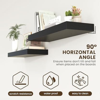 40 Inch Floating Shelves, 12'' Deep Black Shelves for Wall Set of 2 | Invisible Brackets, Engineered Wood, Mounting Hardware Included, 55LBS, Bathroom, Laundry Room, Kitchen, Living Room - color: Black, size: 40W x 11.6D x 2H, 2 Pack