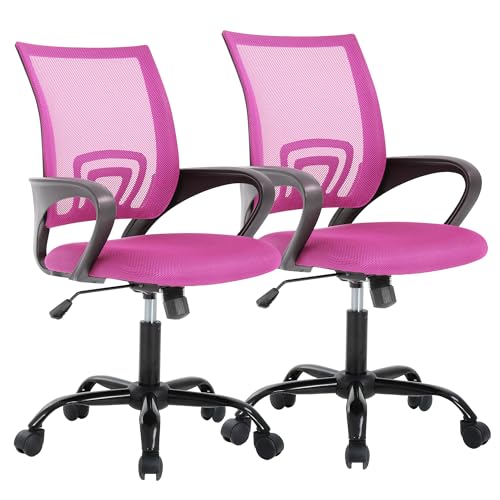 PayLessHere Office Computer Chair Ergonomic Cheap Desk Chair Adjustable Comfortable Mid Back Task Rolling Swivel with Lumbar Support for Home Office (Pack of 2, Pink) - color: Pink, style: pack of 2