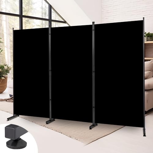 Room Divider 3 Panel Folding Privacy Screen, Round Pad Design Wall Divider | 71''Hx102''W, UV Protection Fabric, Wobble-free Metal Frame, Large 3 Panel Partition Room Dividers, Indoor Window Blackout - color: Black