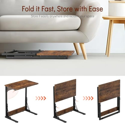 Tatub 24" Folding C Shaped End Table Set of 4, Small Sofa Side Laptop Desk, Couch TV Tray Table for Living Room, Bedroom, Rustic Brown - color: Light Brown, style: 4PK