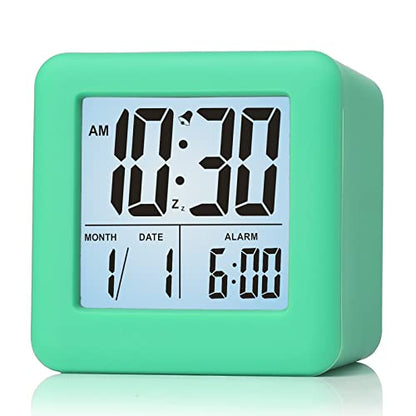 Plumeet Digital Alarm Clock Kids Clock with Snooze and White Nightlight - Easy Setting Travel Alarm Clocks Display Time, Date, Alarm - Ascending Sound - Battery Powered (Cyan) - color: Cyan