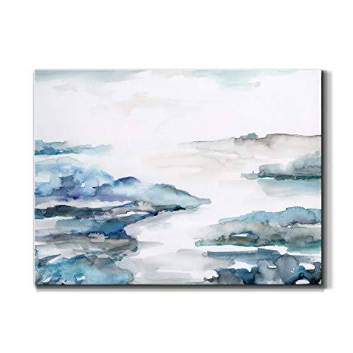 Renditions Gallery Nature Canvas Wall Art Modern Paintings Decorations Blue White Cloudy Waves Abstract Wall Hanging Glam Artwork Prints for Bedroom Dining Office Kitchen - 8"x12" LT10 - color: Abstract Waves (2), size: 12"L x 8"W