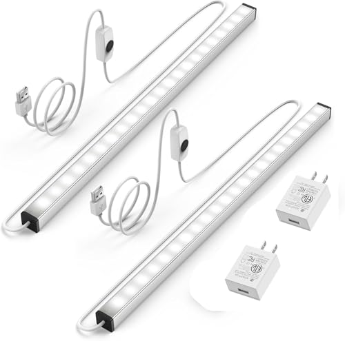 ASOKO 12 Inch Under Counter LED Lights Dimmable 5000K Plug in Desk 2Pack | ASOKO Under Cabinet LED Light Strip, Dimmable 5000K Plug in Counter Lighting for Kitchen Desk Shelf Display Case, 2Pack - color: Daylight White, size: 12Inch-2Pack