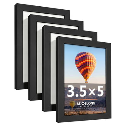 3.5x5 Picture Frame, Wall Mount or Tabletop Photo Frames with Engineered Wood, Black 4 Pack - color: Black, size: 3.5x5-4PK