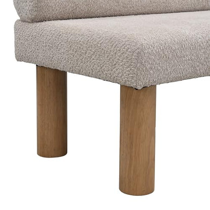 GDFStudio Upholstered Boucle Dining Bench with Backrest Farmhouse Entryway Bench with Rubber Wood Legs Long Indoor Bench for Bedroom Living Room End of Bed Dining Room Seating, Light Grey - color: Light Grey