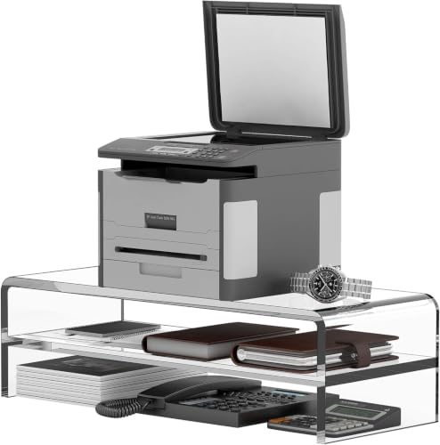 Egchi Acrylic Monitor Stand, 2 Tiers Computer Monitor Riser(20x8x5.5 Inch), Monitor Riser/Computer Stand for Home,Office,Business,PC Desk Stand for Keyboard Storage& Multi-Media Laptop Printer Screen | Computer Stand for Home,Office,Business,PC Desk Stand
