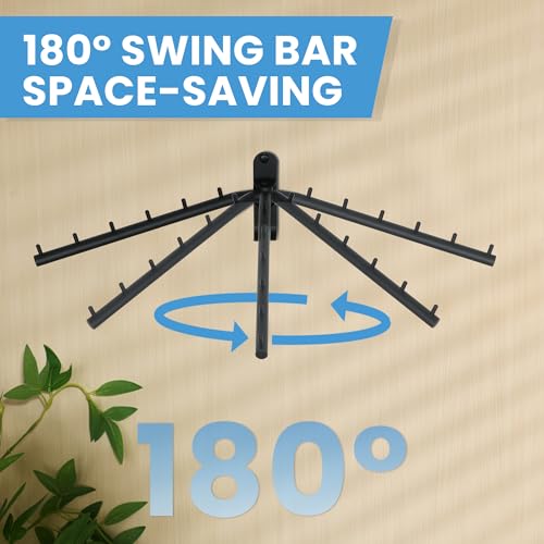 Mooche Swing Clothes Hanger Rack, Garment Racks 11.93" Long, Balck | 180°Rotation Laundry Drying Rack 304 Stainless Steel Space Saving Wall Mounted for Laundry Room Bedroom Balcony - color: Black, size: 1 Pack (6 Hooks)