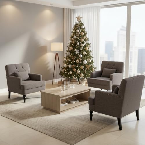 HUIMO Accent Chair, Tufted Upholstered Club Chair, Grey | Tufted upholstered club chair with lumbar pillow and solid wood legs. Suitable for living rooms, bedrooms, and reading nooks. - color: Grey