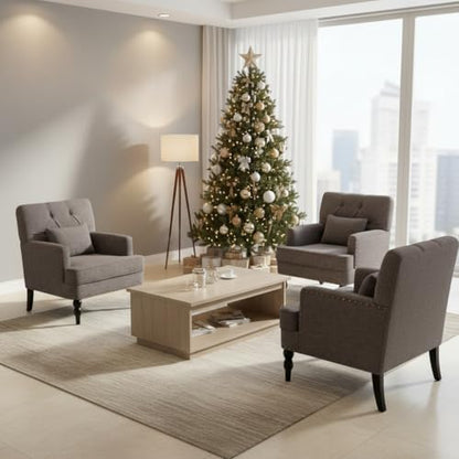 HUIMO Accent Chair, Tufted Upholstered Club Chair, Grey | Tufted upholstered club chair with lumbar pillow and solid wood legs. Suitable for living rooms, bedrooms, and reading nooks. - color: Grey
