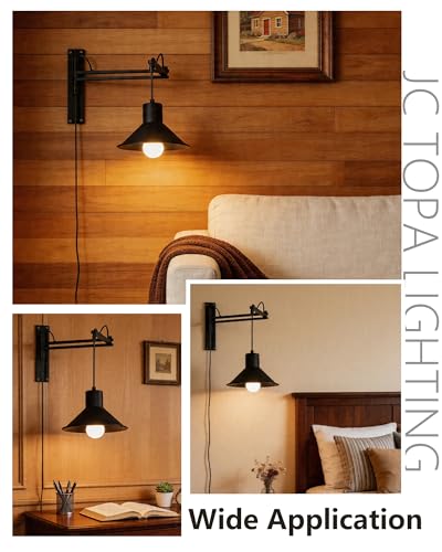 Plug in Wall Sconces, Swing Arm Wall Lamp with Dimmable Switch, Wall Sconce with Plug in Cord for Bedside Bedroom Nightstand Reading