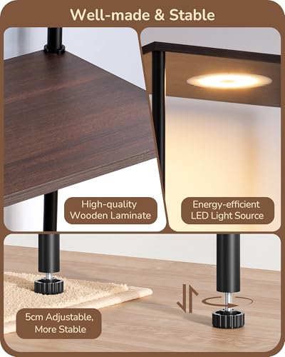 EDISHINE RGBW 5-Tier Display Shelf Floor Lamp, 3 Modes Remote, Walnut | Adjustable Brightness & Color Temperature, 3 Modes, Remote Control, Modern Corner Lamp for Living Room, Bedroom, Study - color: Walnut wood