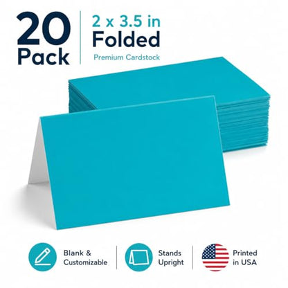 Andaz Press Table Tent Printable Place Cards, Aqua 20-Pack Seat Placement Cards Blank Place Cards Table Settings Name Cards for Baby Bridal Wedding Shower School Graduation Food Cards Blue Place Cards - color: Aqua