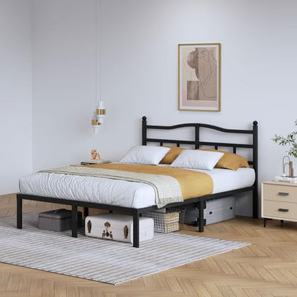 SHOANED Metal Bed Frame with Headboard - 14 Inch King Size Heavy Duty Bedframe Black Basic Steel Slats Platform No Box Spring Needed/Easy Assembly/Noise Free - size: King, style: 14 Inch with Headboard