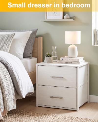 Fixwal Closet Drawers for Clothes, 1 Pack, 2 Drawers Dresser, 15.7" Wide | height 16.1", 2 fabric storage drawers, wooden top, white, spacious storage, dresser for bedroom - size: 11.8"D x 15.7"W x 16.1"H