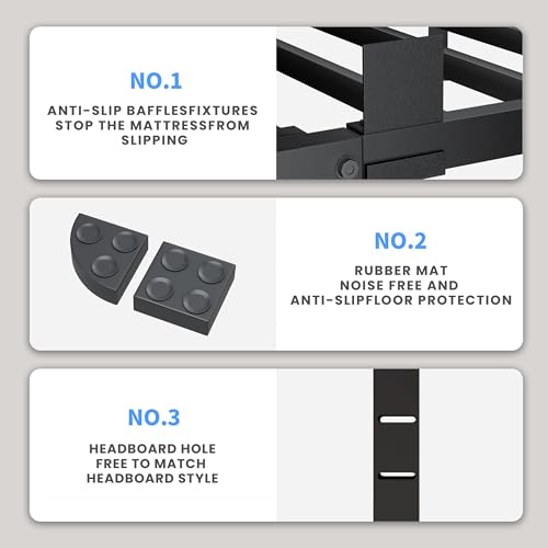 VIPSHOW 20 Inch Queen Bed Frame with Round Corners No Box Spring Needed | 3500lbs Heavy Duty, Under bed storage, 4 mattress stoppers, Headboard holes, Noise-free, Easy assembly & rubber covers - size: Queen, style: 20 Inch