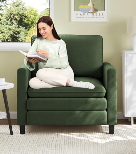 Welzona 3-Layers Cloud Accent Chair, 33" Reading Chair, Teddy Arm Chairs | Comfy Teddy Fabric, Washable Covers, Tool-Free Setup, All-wood Couch Chair for Living Room, Bedroom, Reading Nook, Green - color: Green, size: cloud chair