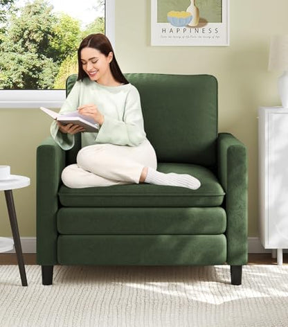 Welzona 3-Layers Cloud Accent Chair, 33" Reading Chair, Teddy Arm Chairs | Comfy Teddy Fabric, Washable Covers, Tool-Free Setup, All-wood Couch Chair for Living Room, Bedroom, Reading Nook, Green - color: Green, size: cloud chair