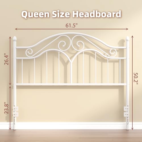 Headboard for Queen Size Bed Frame Vintage Bed Metal Headboard Only | Platform Bed Headboard,Height Adjustable,Sturdy and Stable,Easy Assembly,White - color: White, size: Queen